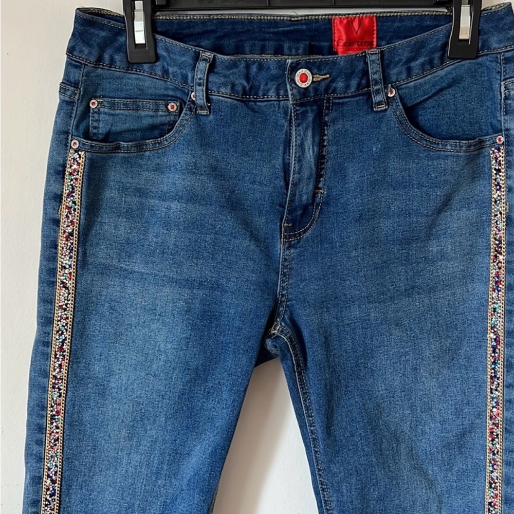 V Cristina Denim Skinny Jeans with Multicolor Trim